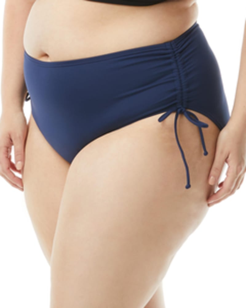Front of a model wearing a size 24W Hayden Side Tie Bikini Bottoms in ADMIRAL by Beach House Woman. | dia_product_style_image_id:269154